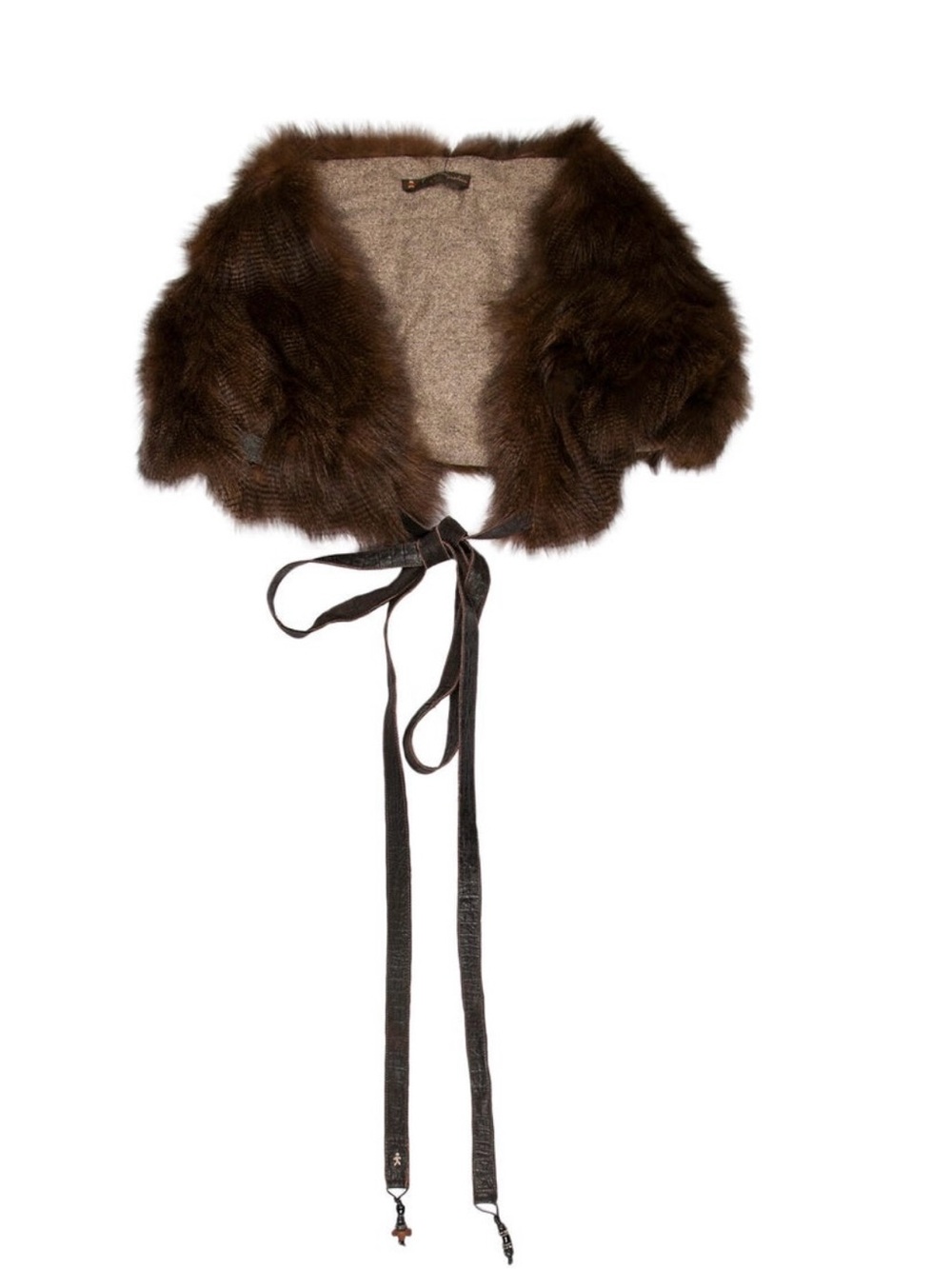 Plush Brown Fur Capelet with Tie Front